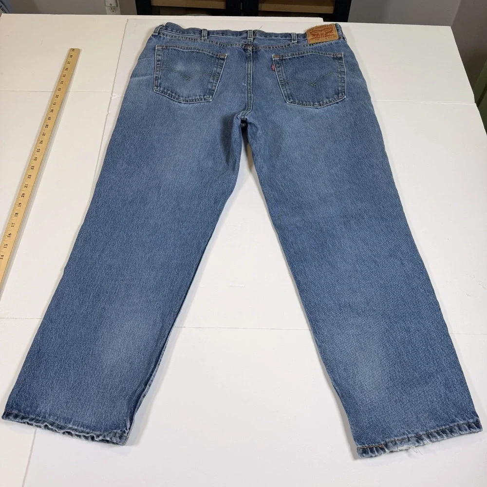 Levi's 550 Men 40x30 Blue Denim Whiskered Red Tab Low Waist Stretch Straight Leg